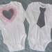 Twins / Siblings Heart and Tie Applique Onesies - family pics, bringing home baby, shower gift, Mother's Day, first birthday