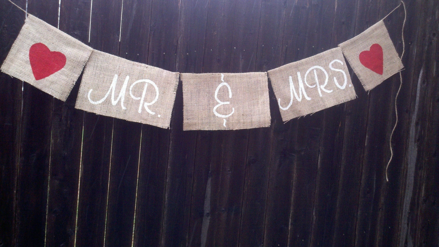 Wedding hanging Decor - 'Mr & Mrs' Wedding Burlap Banners - hanging burlap signage