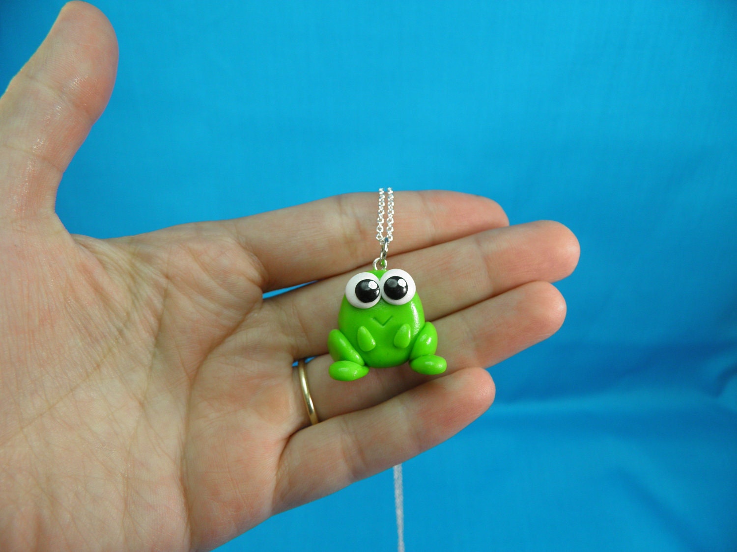 Kawaii Green Frog Charm Necklace Froggie Pendant Jewelry Clay