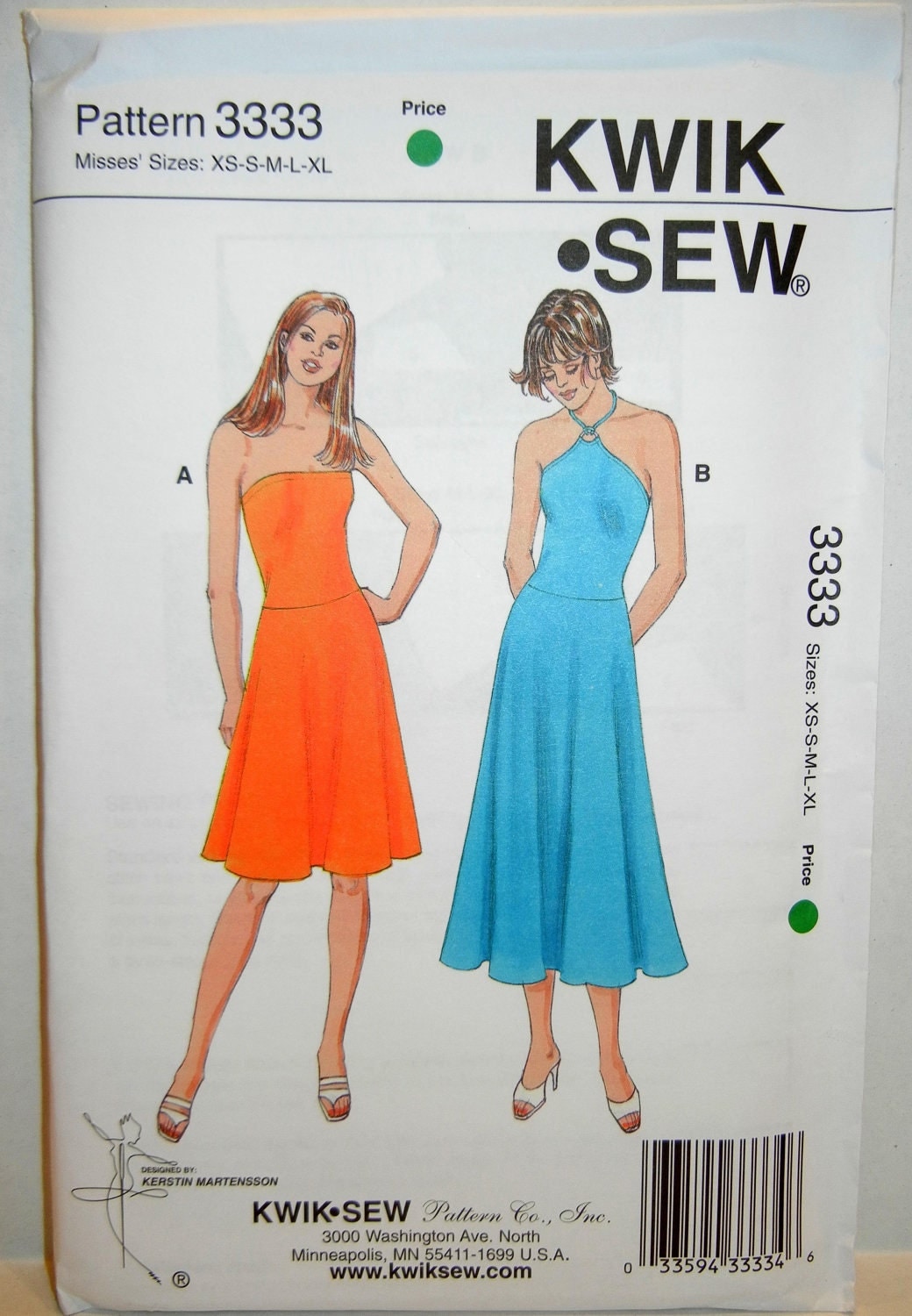 Strapless/ Halter Dress Pattern Kwik Sew 3333 Size XSmall