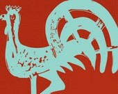 Rooster Red Orange Mod Mid-Century Graphic Bird 16" x 20" Canvas Wrapped Frame: Rooster Two