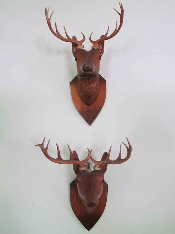 Vintge Unique Minature Wall Mount Deer Head Mounted on Wooden