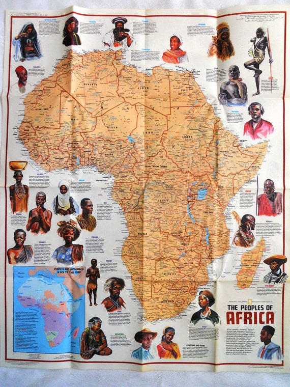 African Map/ People Heritage/ Collectible/ World Map/  Double Sided.  1971 National Geographic.