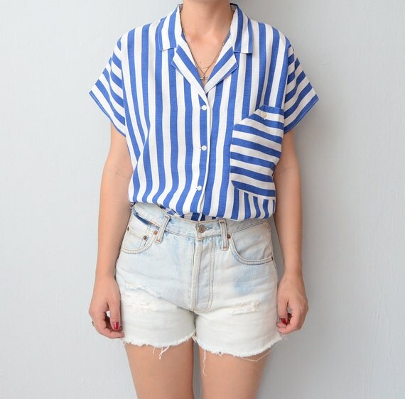 Vintage navy blue and white stripe shirt by ZvezdanaVintage