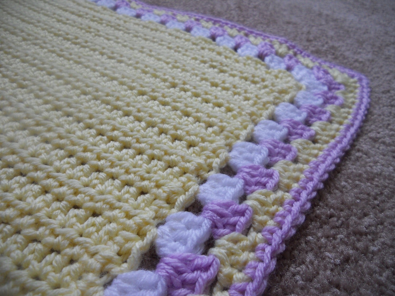 Crochet Baby Stroller Blanket with Granny Edging Purple Yellow