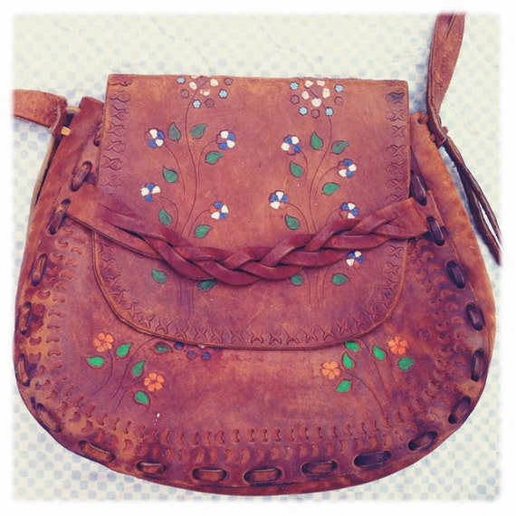 Handmade vintage leather purse hand stamped by BloomingLotusPrints