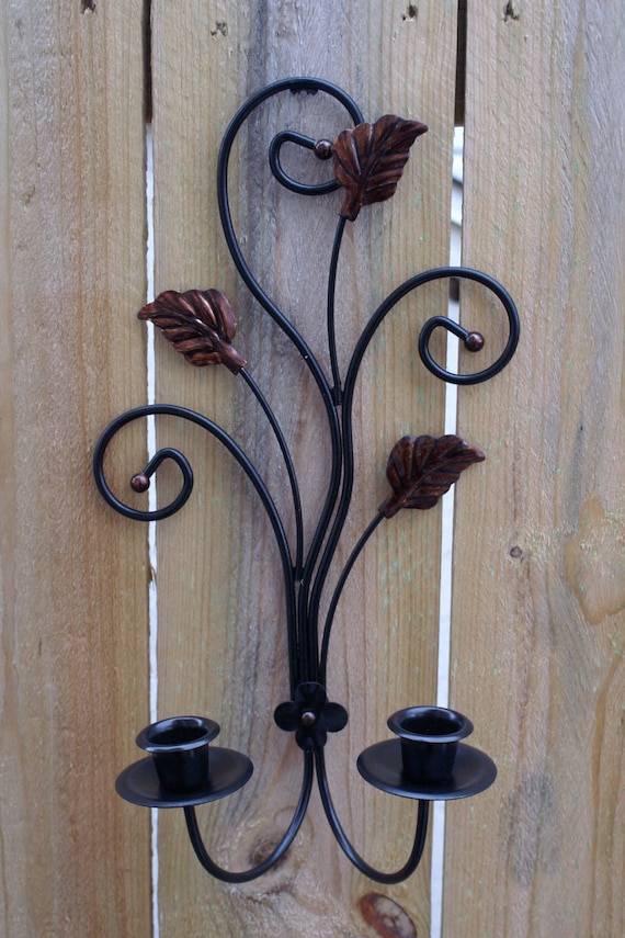 Vintage Metal Leaf Wall Hanging Candle Sconce by Rinnovato on Etsy