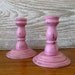 Chippy Pink Painted Candlesticks