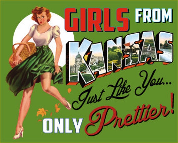 Girls From Kansas Retro Pin Up Girl State by ZietlowsCustomSigns