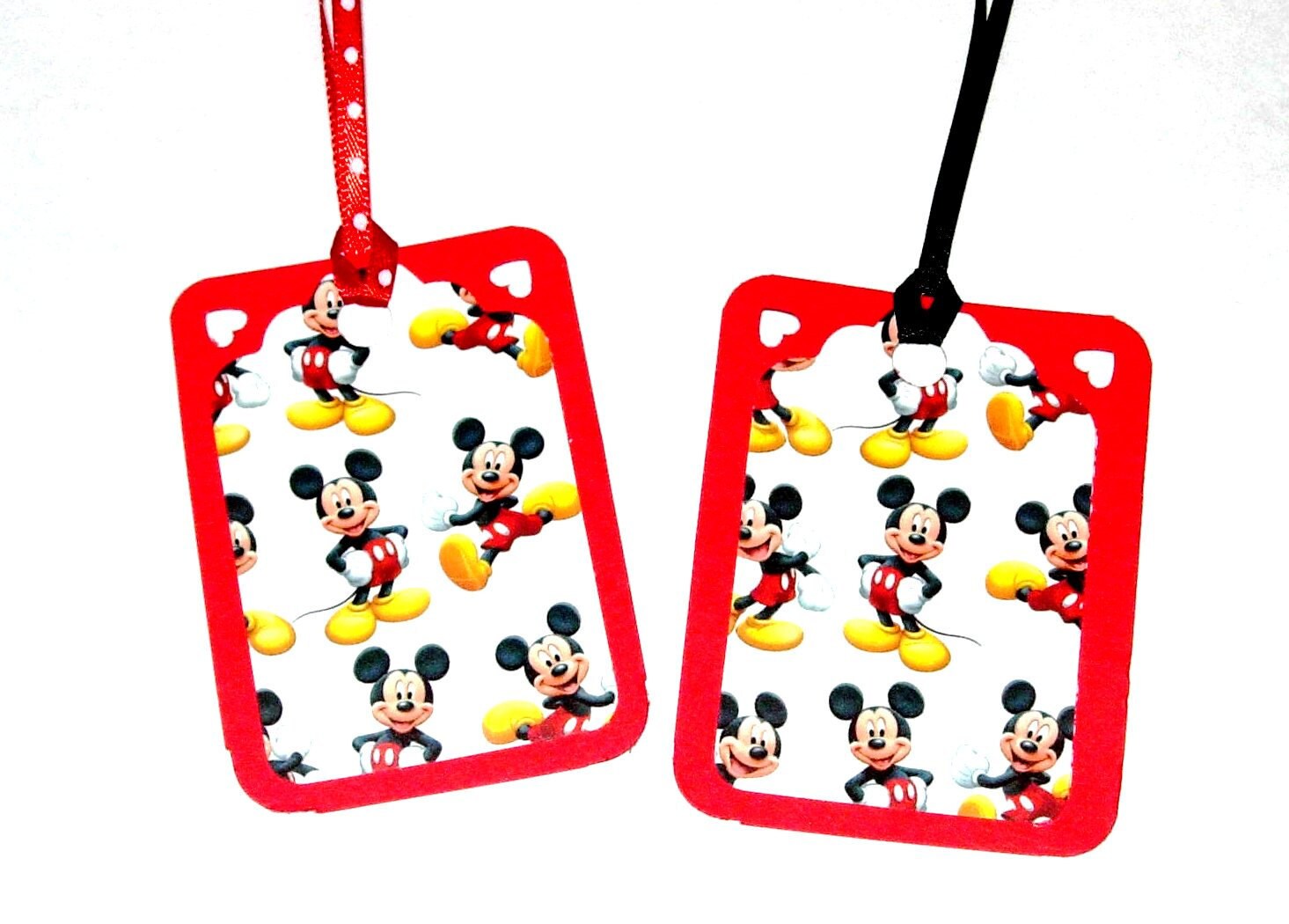 Set of 10 MICKEY MOUSE gift tags with red back and tied with