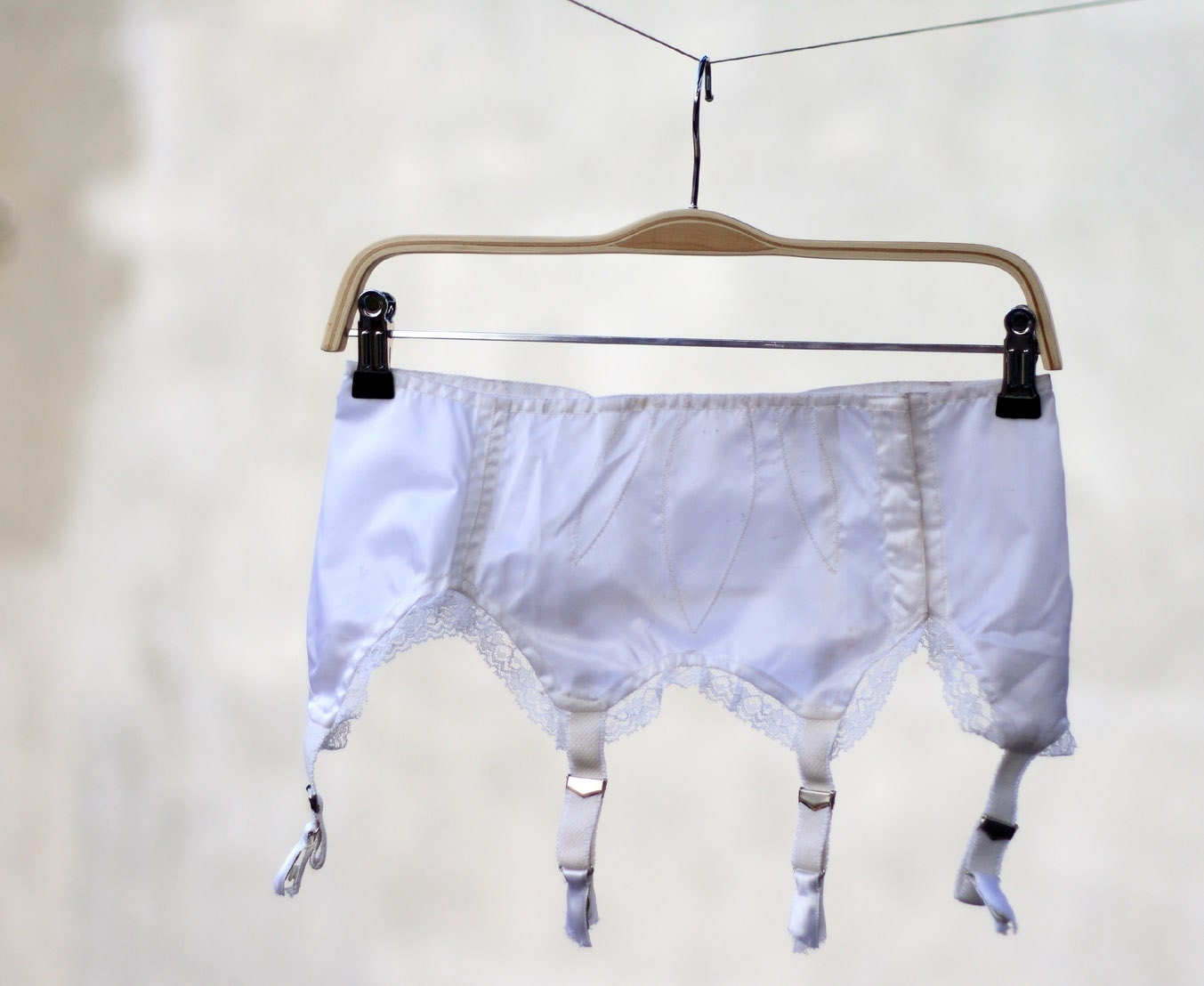 60s vintage white garter belt with elastic garters. Made in