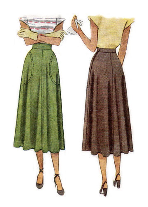 Items similar to 1947 - Calf Length Swing Skirt w/ Pockets & Decorative ...