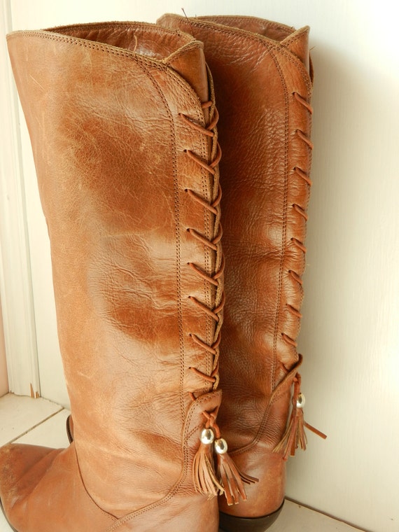 tall brown boots lace up back