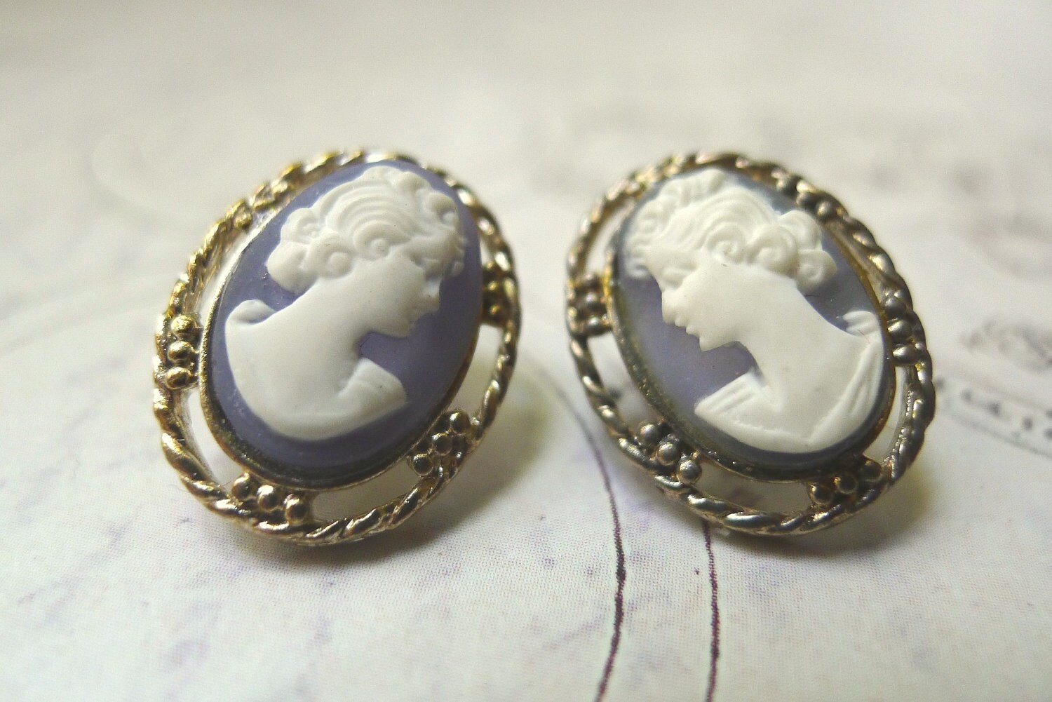 Vintage Cameo Stud Earrings Pierced Ears