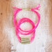 NEON PINK & GOLD multi-strand necklace / handmade brass tube beads strung on vibrant pink cord with tube closure