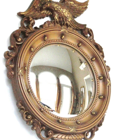 Vintage Convex Mirror Syroco Eagle Ornamentation Bronze Gilt