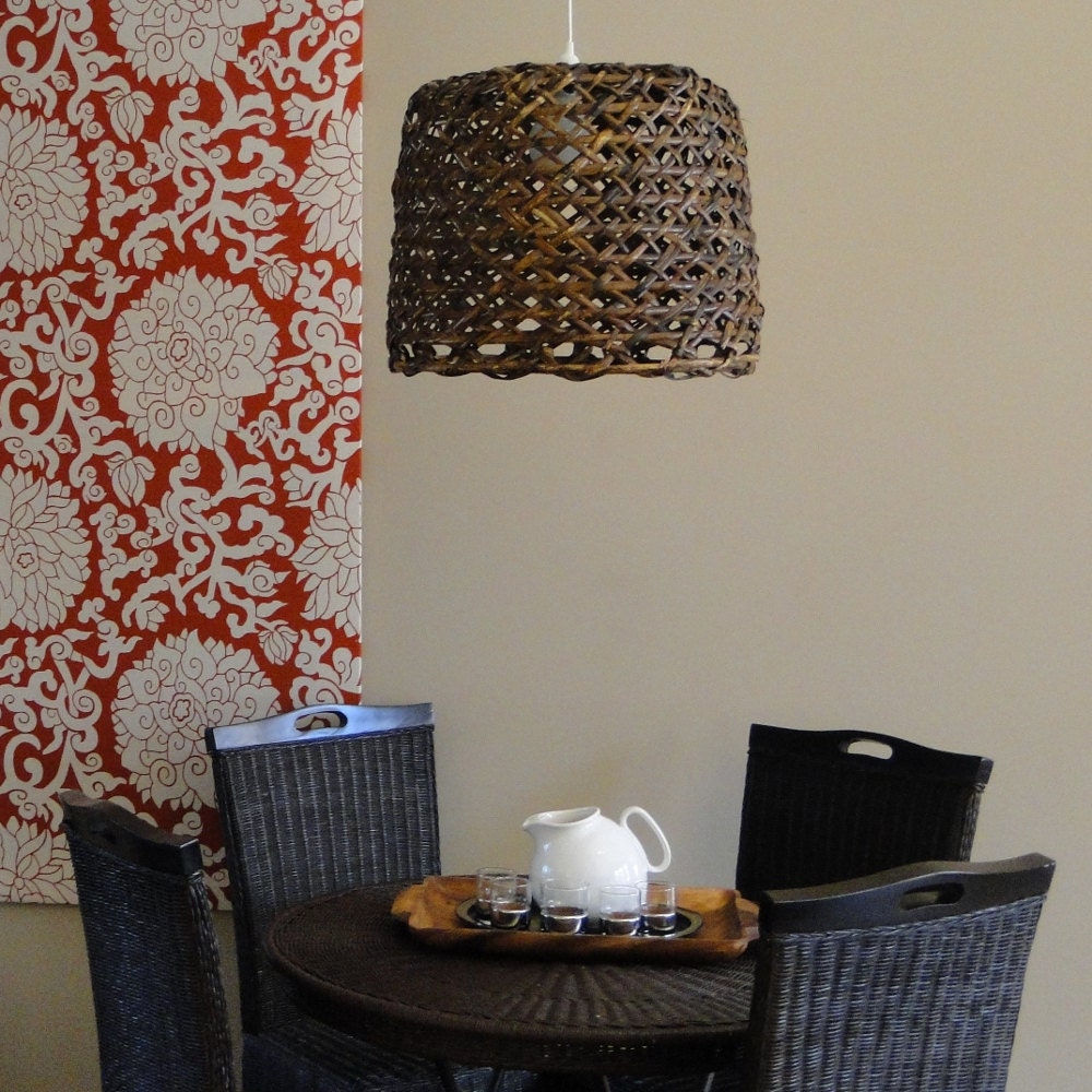 Woven Reed Natural Basket Pendant Lamp Rich Carmel Walnut Zoom