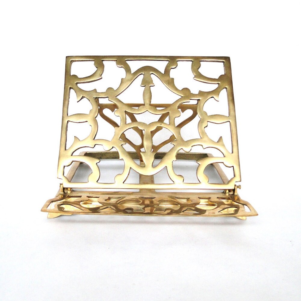 Vintage Brass Book Stand Hollywood Regency Plate Holder