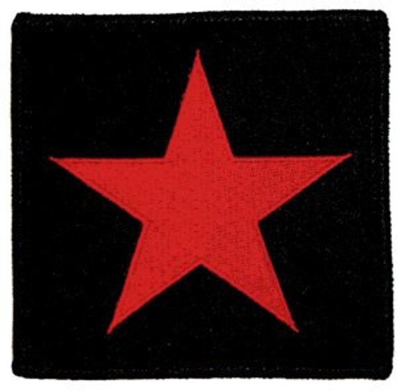 Red Star on Black Background Iron On Applique Patch