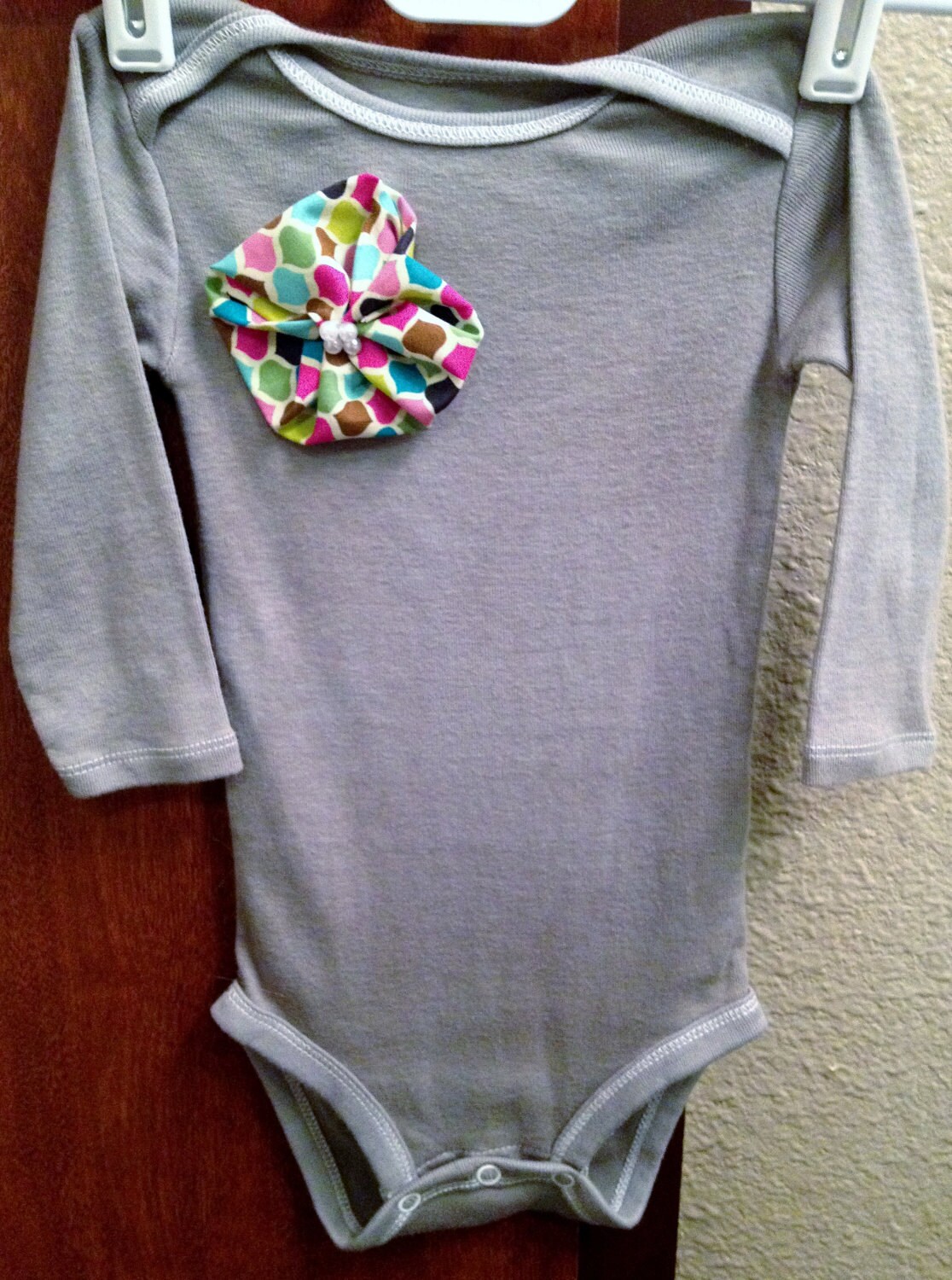 Unique Baby Girl Onesie in Gray With Beautiful Handmade