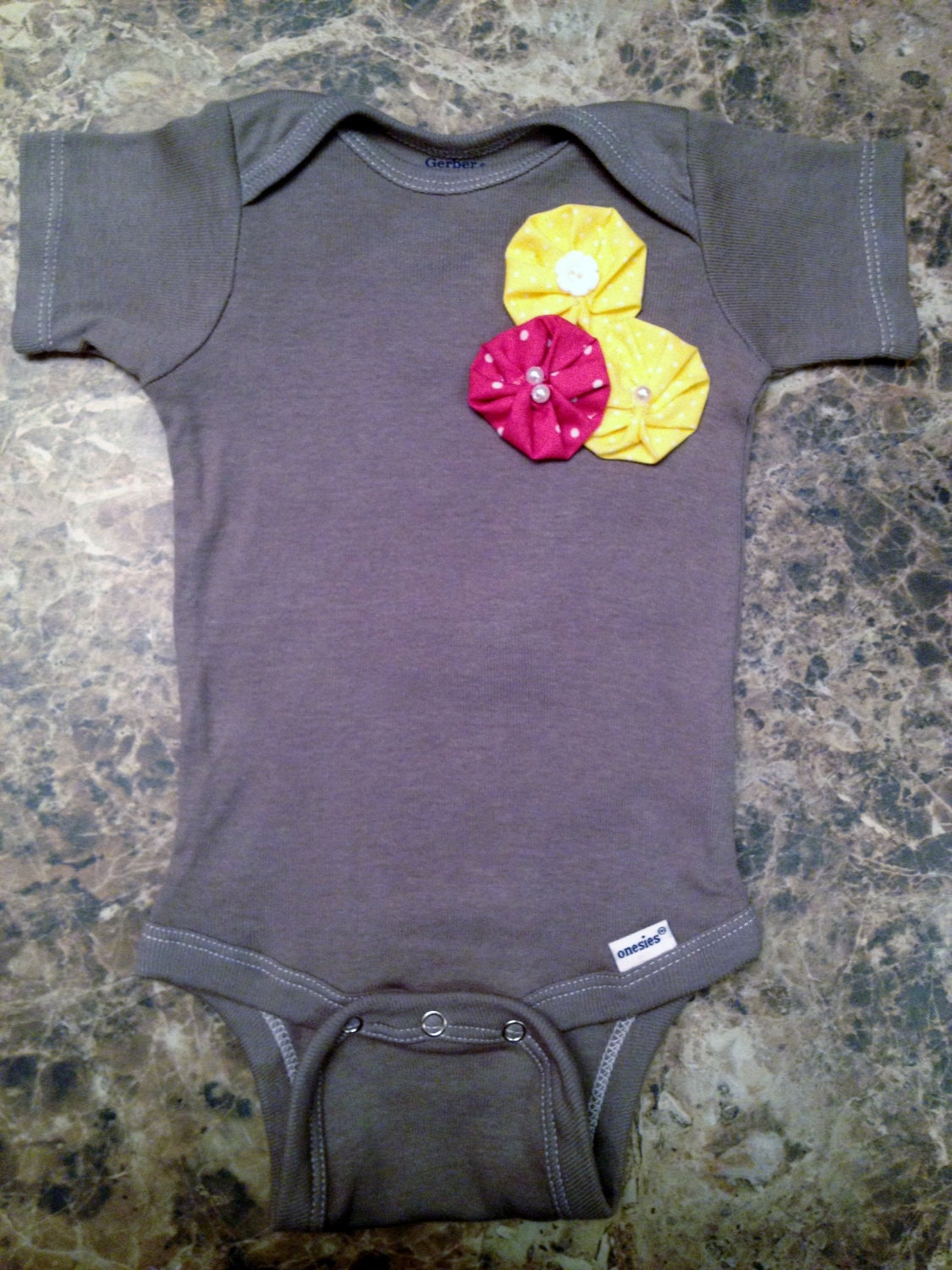 Unique Baby Girl Onesie in Gray With Beautiful Handmade