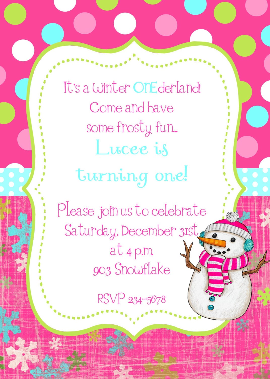 Winter Snowflake Snowman Birthday Party Invitation