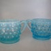 Vintage Fenton Blue Opalescent Hobnail Mini Creamer & Sugar