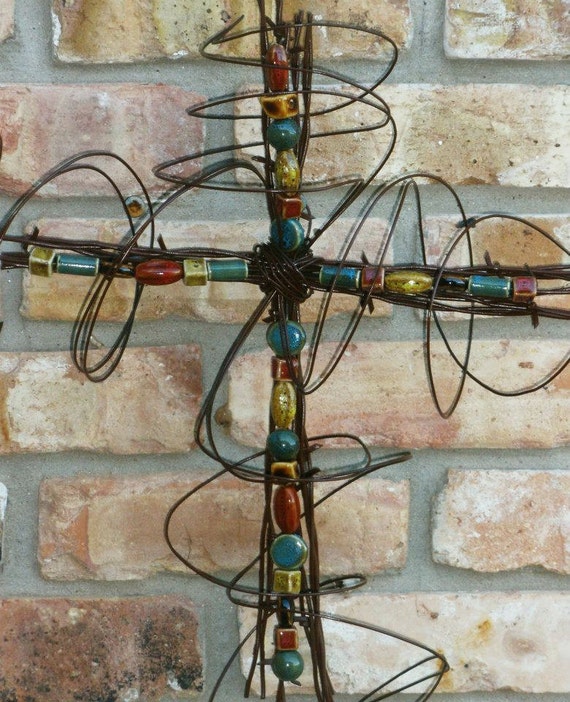 Items similar to Rustic Barbed Wire Cross on Etsy