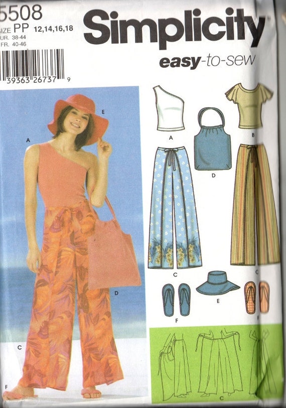 Sewing Pattern Summer Set Top Wrap Pants Bag Hat Slippers Size