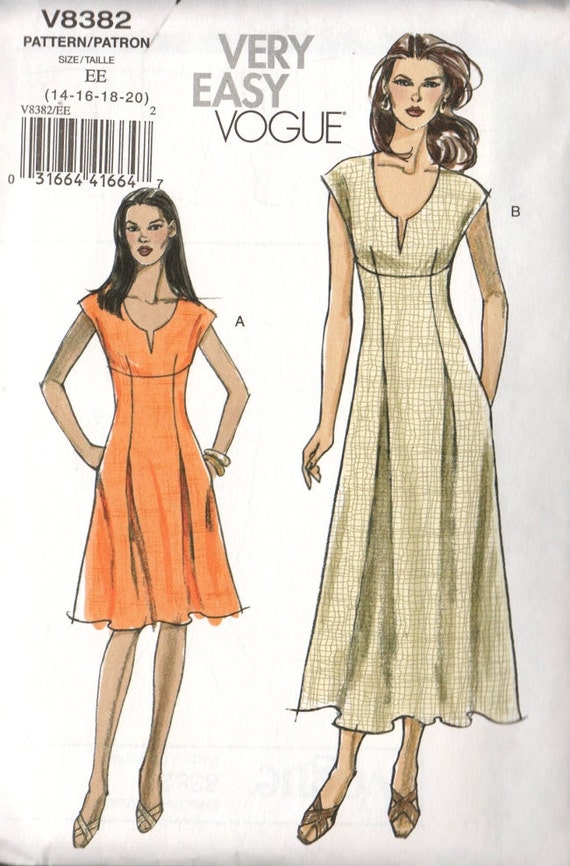 Plus Size Vogue Sewing Pattern Empire Waist Dress SZ 14 16 18