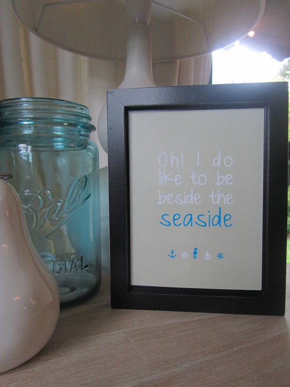 Items similar to Be Beside the Seaside Fun Wooden Framed Quote Wall
