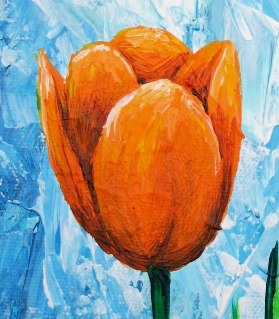 Orange Tulips Painting Flower Wall Art Home Decor 8x10 by artbyjae