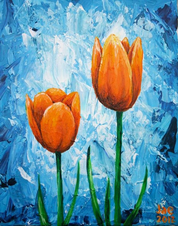 Orange Tulips Painting Flower Wall Art Home Decor 8x10 by artbyjae