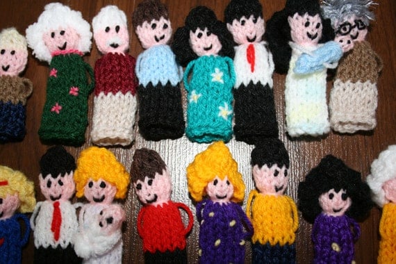 10 x Random People Finger Puppets hand knitted