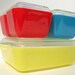 Vintage Pyrex Refrigerator Dishes Set 501 502 503 Primary Colors: Red, Blue & Yellow Rainbow Circus Colors