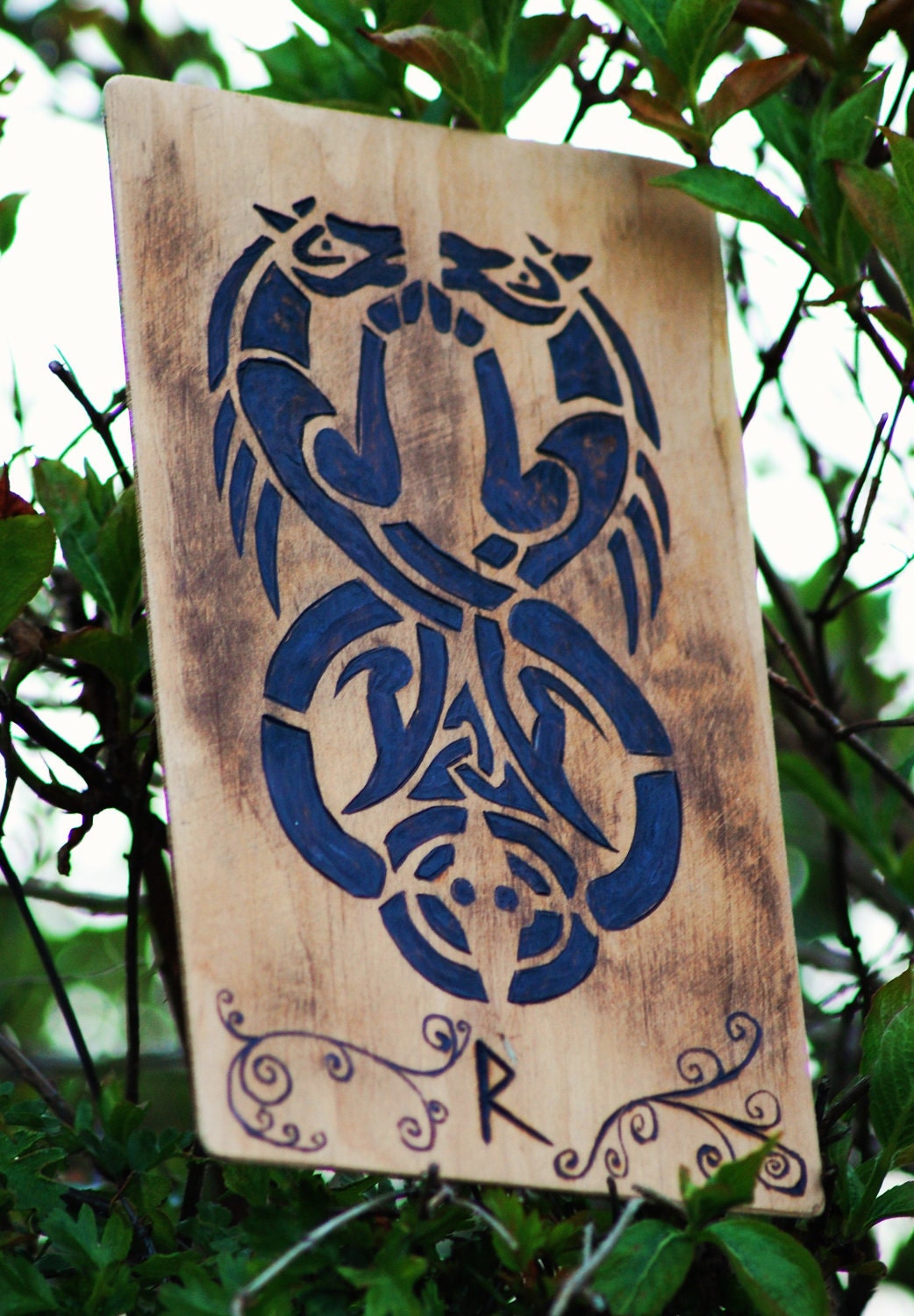 Celtic Horse Wood Burning with Raidho Rune.