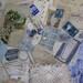 Blue & White Picnic Jumbo Inspiration Kit With a Pail - Scrapbooking Collage Paper Crafting Vintage - 92 Pieces