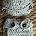 Crochet Newsboy Brimmed Beanie Hat and Diaper Cover Set for Baby Boy - Oatmeal Tweed with Coconut Wood Buttons - Newborn - Ready to Ship
