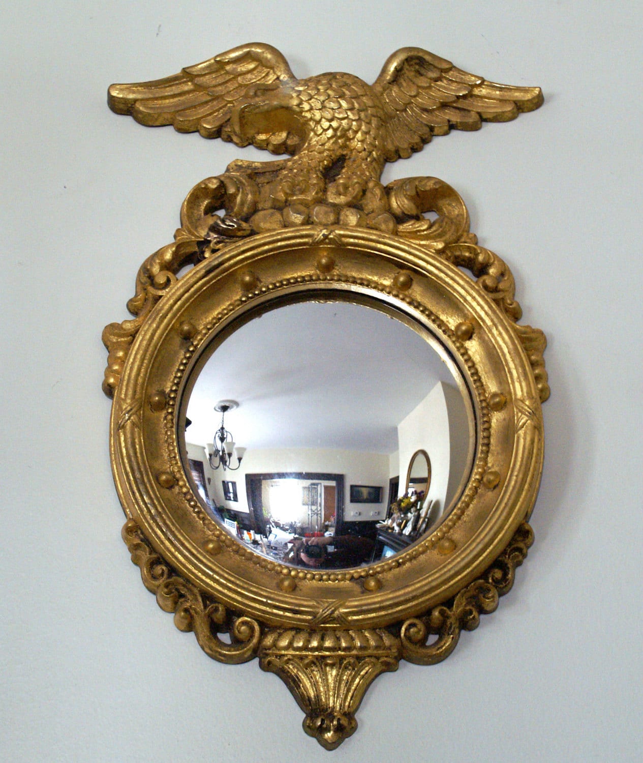 Vintage Federal Style Convex Wall Mirror with Eagle Motif and