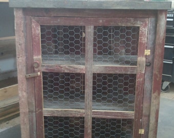 red 3 sided barnwood pie safe