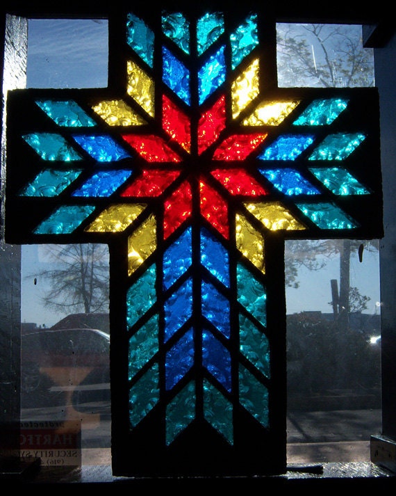 Items similar to Dalle de verre (1 inch thick stained glass) Cross ...