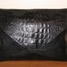 OVERSIZED Vintage Black Purse Huge CLUTCH 80's Leather Embossed Moc CROC Barganza India