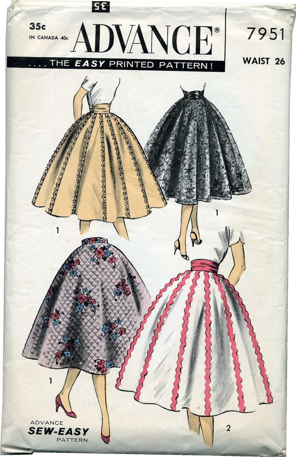 50s Circle Skirt Sewing Pattern Advance 7951