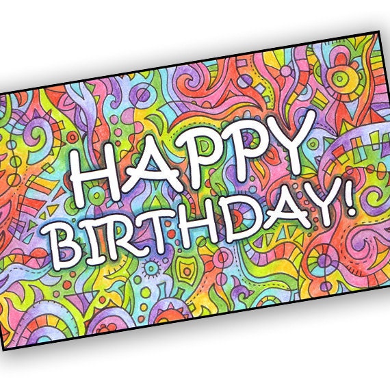 Items similar to Printable Happy Birthday Card - Rainbow Colors, Hand-Drawn Abstract C02 on Etsy