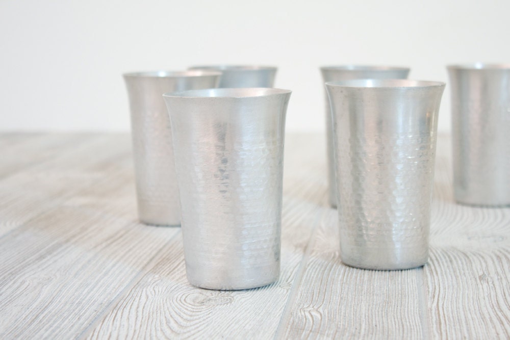 Italian Hammered Aluminum Tumblers Set of Six