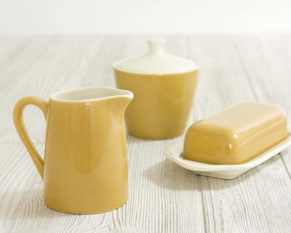 Mid Century Creamer Sugar and Butter Dish Set