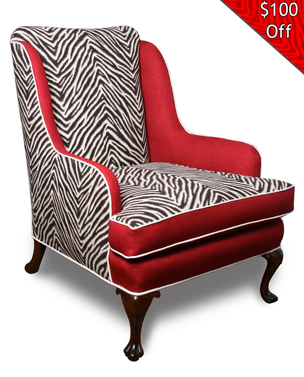 Vintage Wingback Chair with Zebra Print Reserved for kidos5