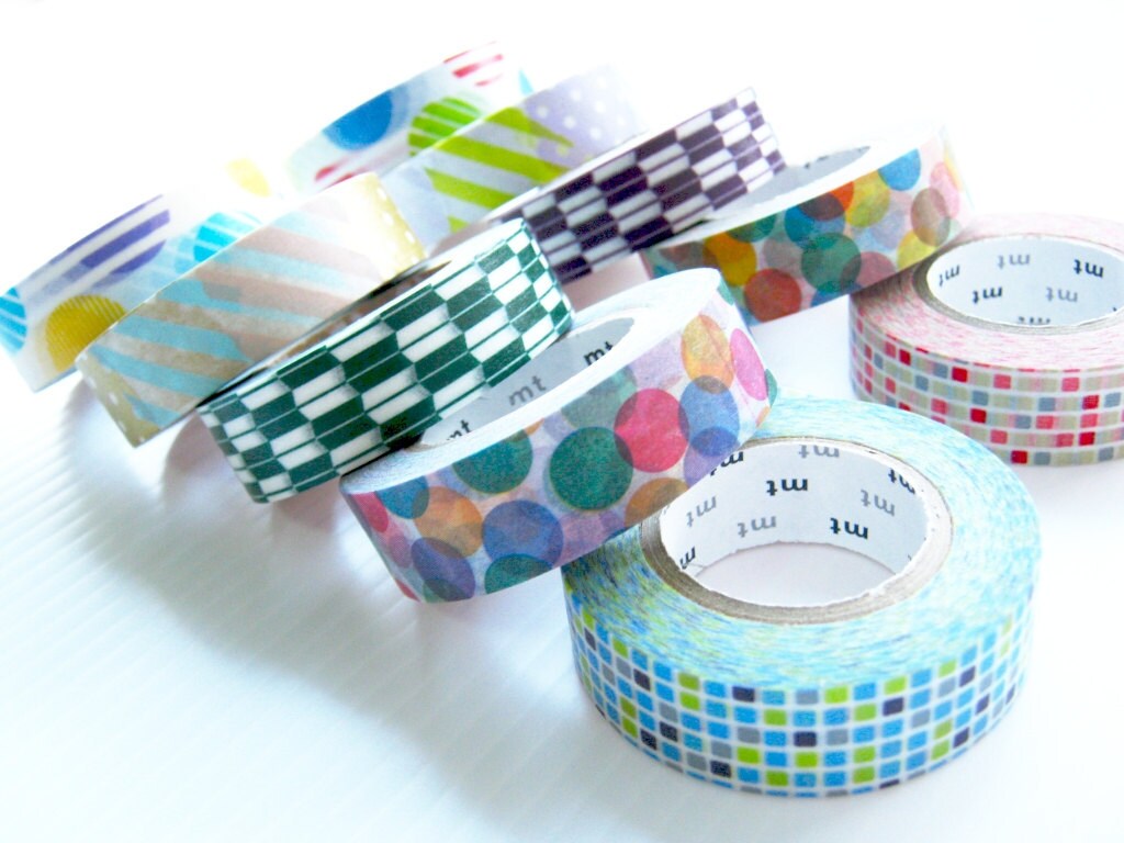 Japanese Washi Masking Tape Blue Green Navy Gray Mosaic