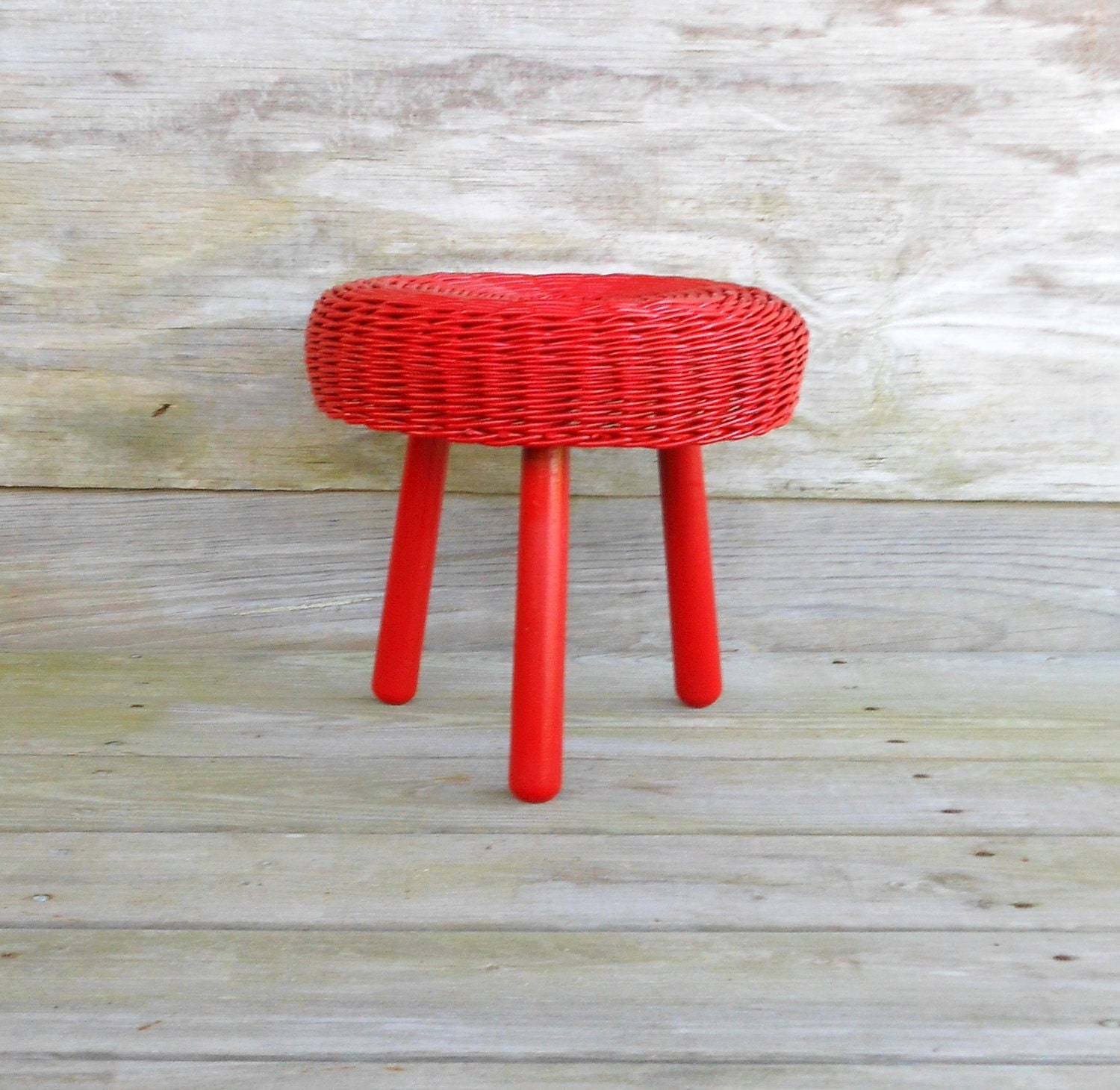wicker stool / red rattan footstool / ottoman