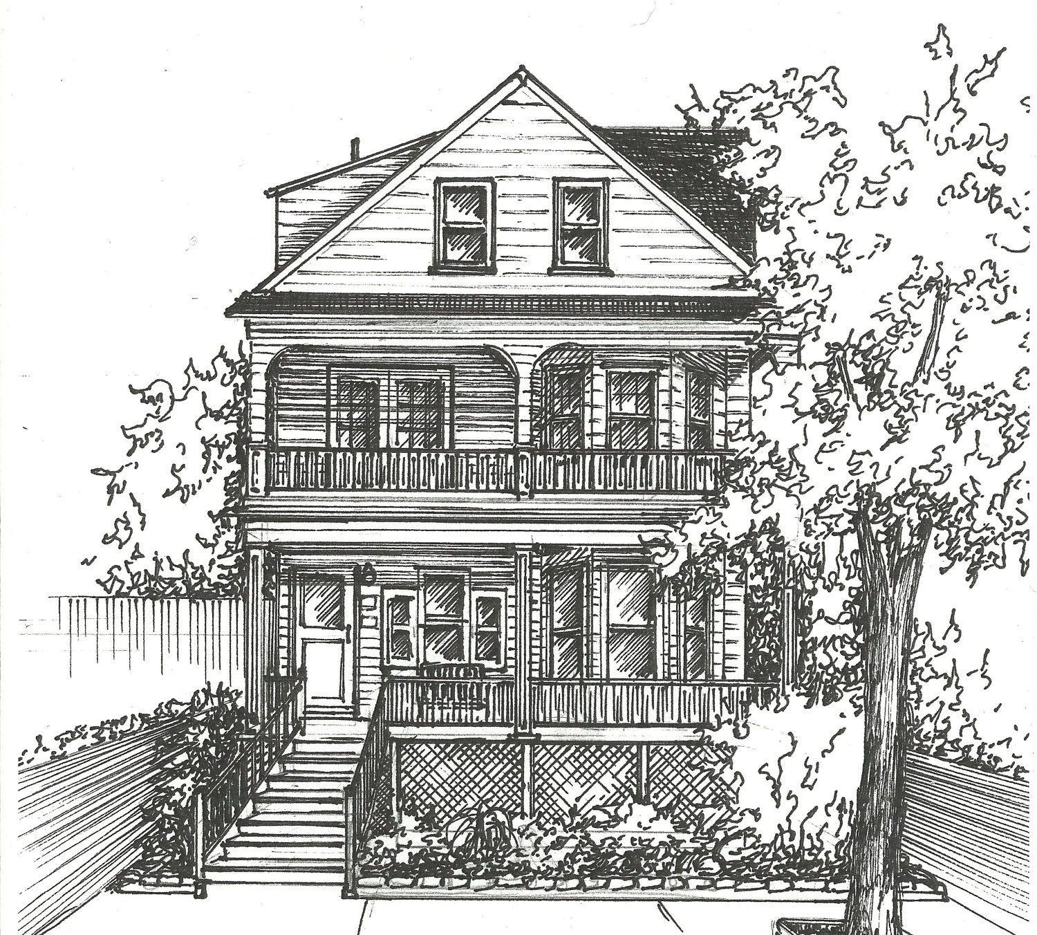 Commission an Original Ink House Drawing Architectural